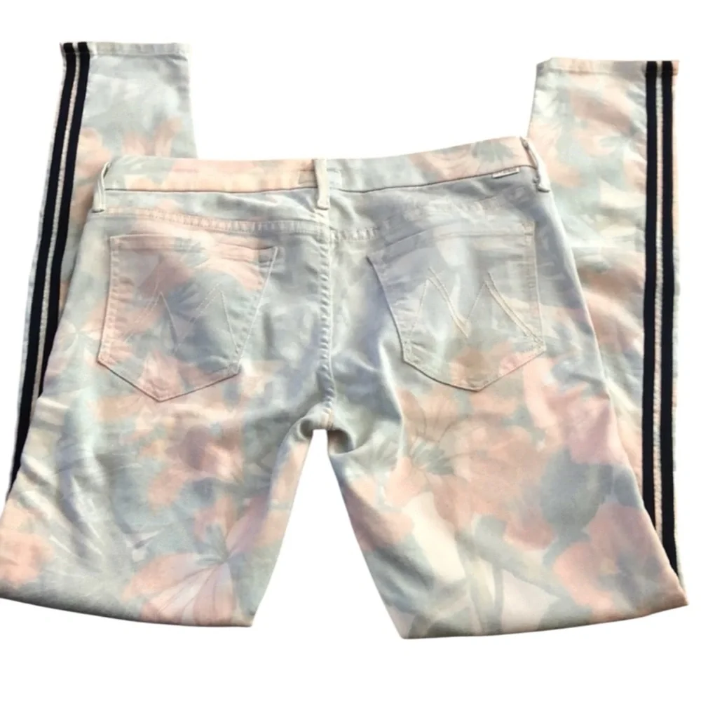 MOTHER JEANS “The Looker” Floral Skinny w/ Racer Stripe in Surf’s Up Size 25